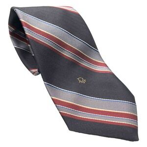 CHRISTIAN DIOR Mens Tie Gray Red Logo striped Silk Blend USA‎ Necktie vintage